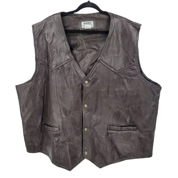 Duke Haband Mens Sz 4XL Western Brown Genuine Leather Patchwork Vest Cowboy‎